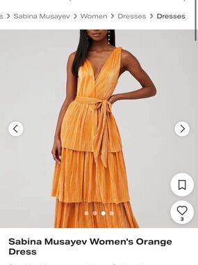 Sabina Musayev Orange Pleated Tiered Wrap Maxi